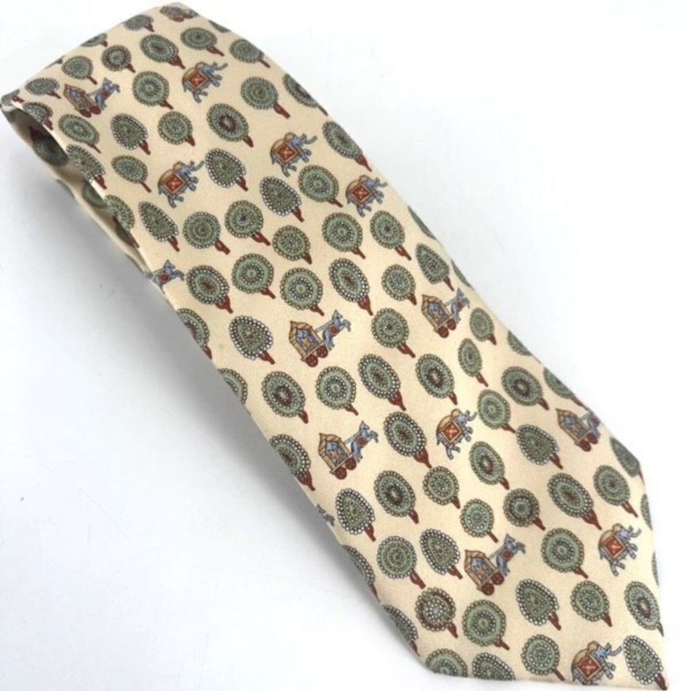 SDMA Men's Cream Green Patterned Woven Pure Silk Classic Wide Necktie One Size